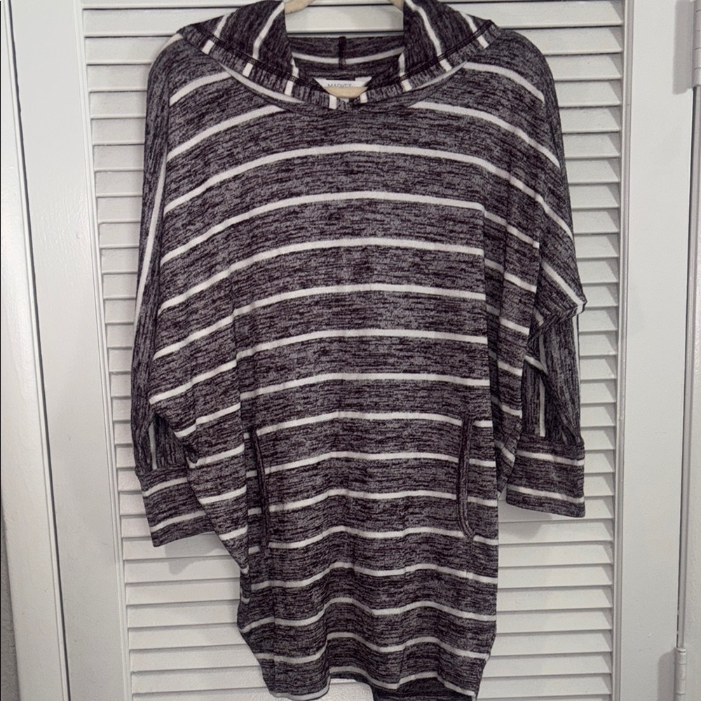 Striped Hooded Poncho Sweater